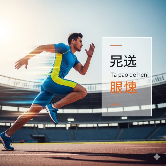 速く走るアスリートと中国語の様態補語の例文