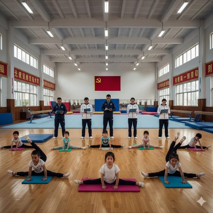 中国の体育学校で厳しい柔軟体操の訓練を受ける幼い子供たち