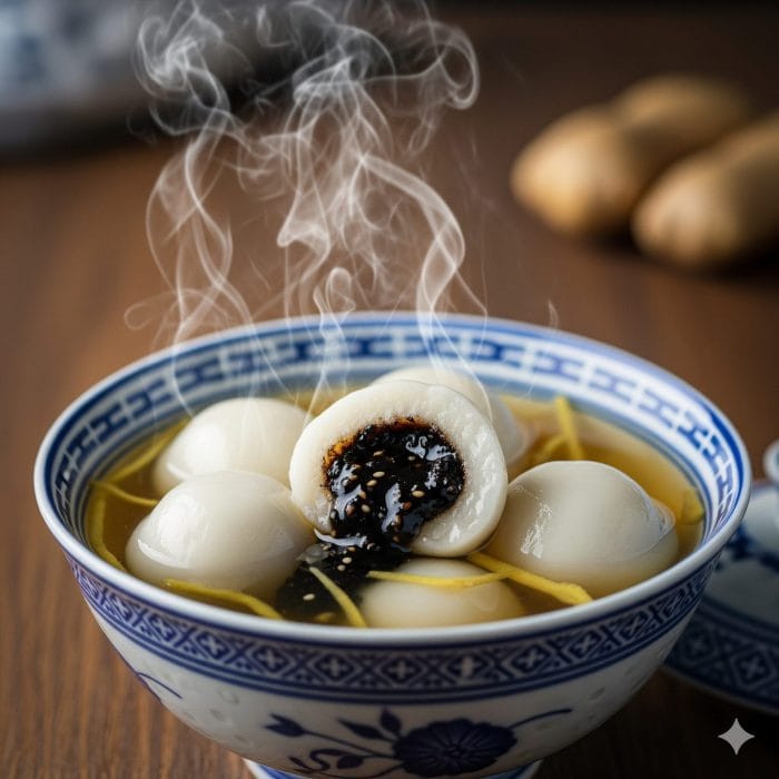 湯気の立つ温かい湯圓（タンユェン）