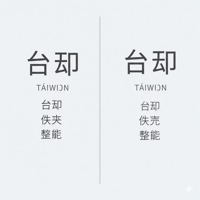 繁体字の「臺灣」と簡体字の「台湾」を比較するグラフィック