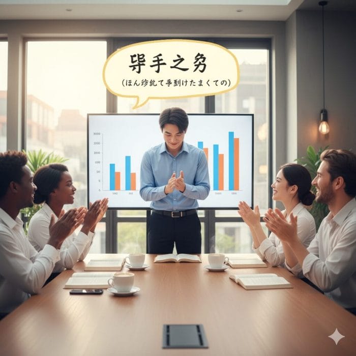 多国籍なチームが会議で拍手している