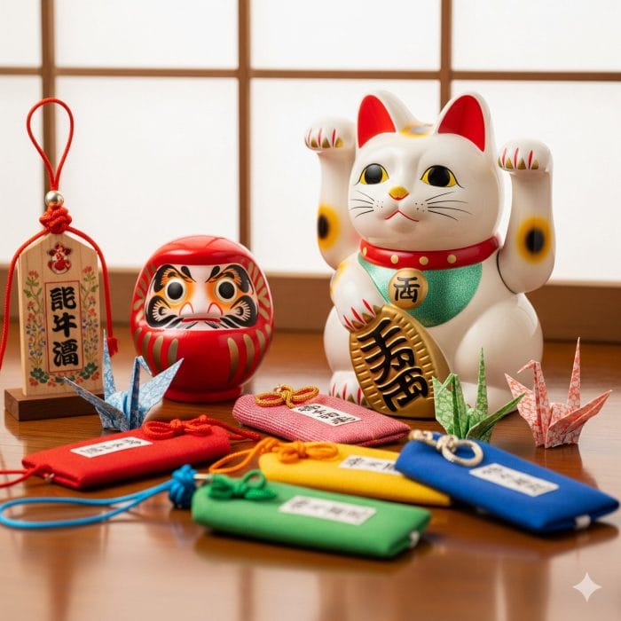 招き猫やだるまなど日本の縁起物