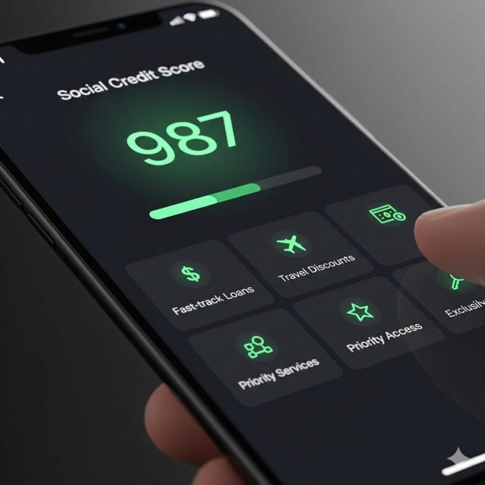 スマートフォンの画面に表示された社会信用スコア