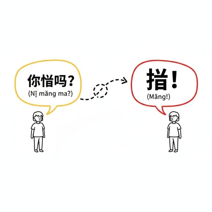 中国語の応答の基本ルール「オウム返し」を説明するインフォグラフィック