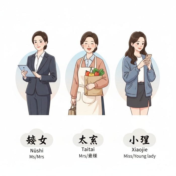 「女士」「太太」「小姐」の3タイプの中国人女性