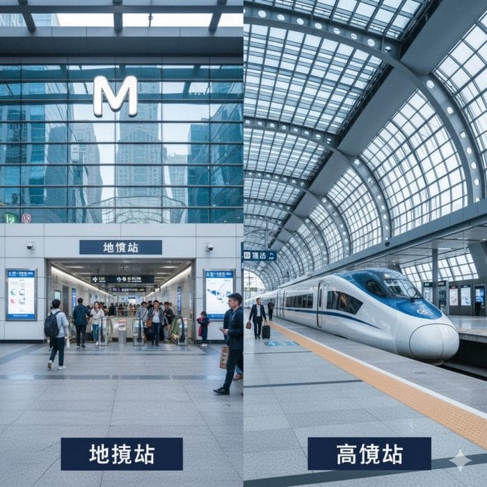 中国の地下鉄「地鐵站」と高速鉄道「高鐵站」の比較画像