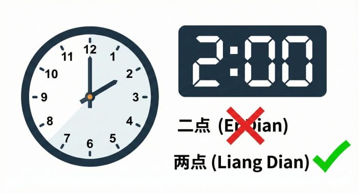 2時を指す時計と两点の表記