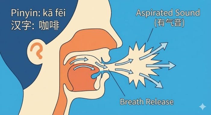 有気音の発音方法の図解と練習イメージ