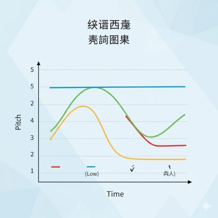 中国語の四声（声調）の音の高低を示すグラフ