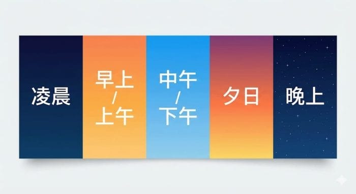 中国語の1日の時間帯区分（凌晨、早上、上午、中午、下午、晚上）