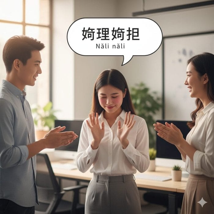 褒められて謙遜する様子