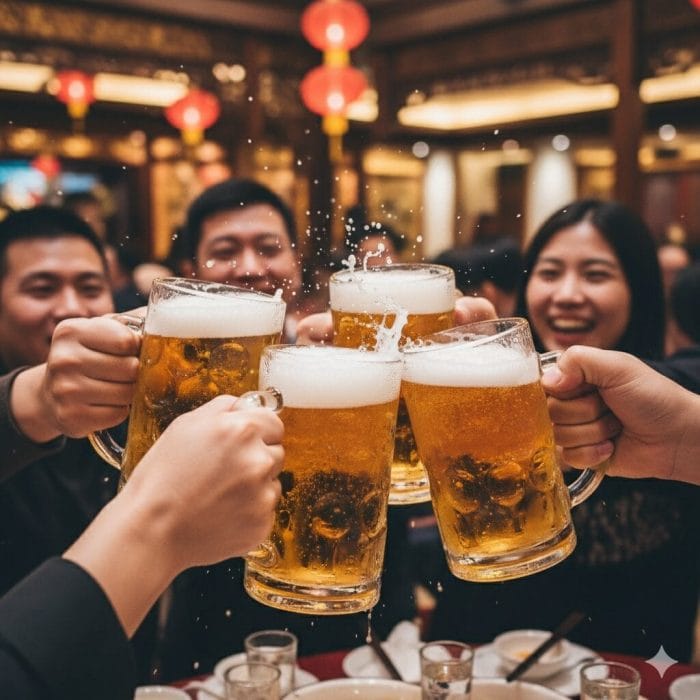 白酒のグラスで乾杯しているシーン