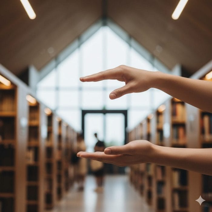 オフィスで丁寧に静かにするよう促すジェスチャー